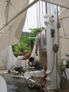 Jonas tensioning the shrouds